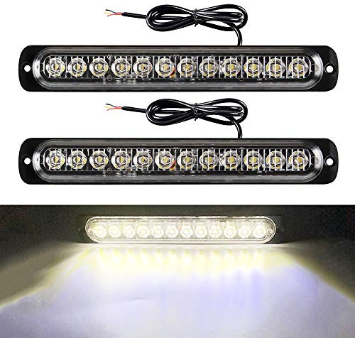 yifengshun 2x12LED Luci Led auto 12-24V Luci Stroboscopiche Emergenza per Auto Camion per veicoli da costruzione Furgone(bianca)