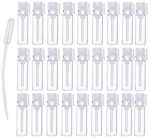 BasicPacking 100 pezzi 1 ml Mini Bottiglia di Profumo da Viaggio in Vetro con coperchi de Bianco Fiala tester per Campioni di profumo, oli essenziali, aromaterapia + 10 x 0.5ml Pipetta