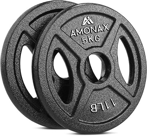 Amonax AMONAX Gusseisen Hantelscheiben Set, 2,5kg, 5kg, 10kg Hantel Set für 25mm & 50mm Olympia Gewichte Hantel Bar, Metall Hantelscheiben für Gewichtheben und Hip Thrust, Hantelscheiben für Home Gym