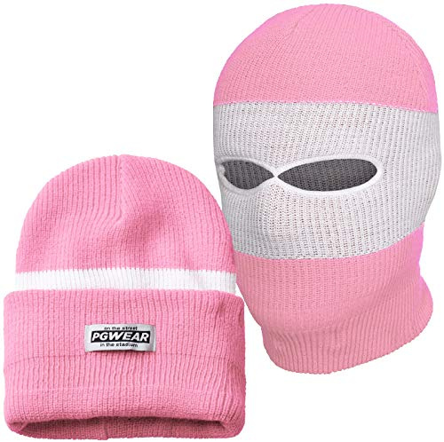 PGWEAR Mütze und Sturmhaube Troublemaker 2 in 1 rosa weiß Streifen