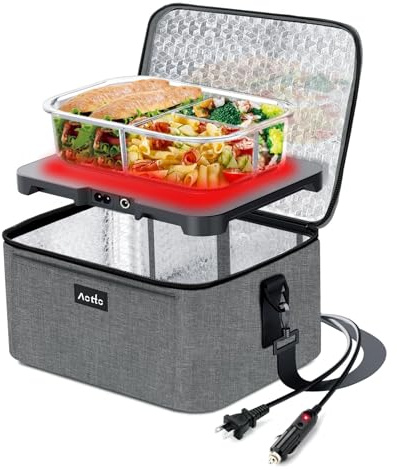 Aotto Forno Portatile, Scaldavivande Elettrico per Pranzo - 12V/24V/110V Scaldavivande da Auto 3-in-1 - Scatola per Pranzo Riscaldata per Adulti - Cucina, Riscalda & Mantiene i Pasti Caldi per Auto