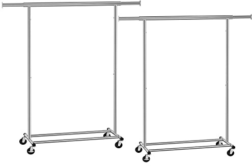 SONGMICS Portant à Vêtements avec roulettes, Lot de 2, Tringle Extensible pour Charge Lourde, Porte-Manteau, Rangement Vêtement, Capacité de Charge 90 kg, Montage Facile, Argent HSR013S02