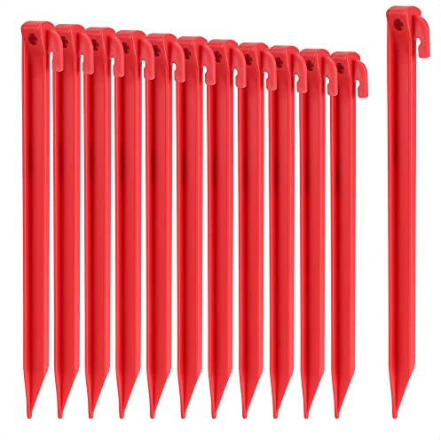 COM-FOUR® 12x picchetti per tenda in plastica, ancoraggi a terra | giardino - spiaggia - picchetti con foro per estrattore pioli - ancoraggi a terra rossi - 30 cm
