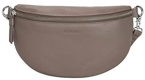 LEABAGS kleine Bauchtasche Damen Leder | Kleine Umhängetasche Damen aus echtem Leder | Gürteltasche Damen mit Reißverschluss | Crossbody Bag Damen | Crossbag Damen | Hip Bag | Taupe