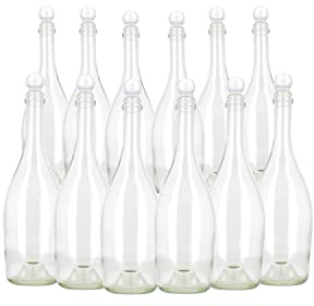 Swan Set 12 Bottiglie in Vetro Trasparente 750 ml per acqua a collo lungo con tappo a pressione a forma di perla
