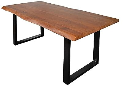 SAM Esstisch 180 x 90 cm Cali, Baumkantentisch nussbaumfarben, Akazienholz massiv, U-Gestell aus Metall Schwarz, aufgedoppelte Kanten 25+25 mm