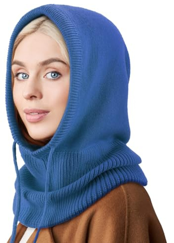 DRESHOW Wintermützen für Damen Balaclava Strickmütze Skull Cap mit Kordelzug Warmer Kapuzenschal Mütze