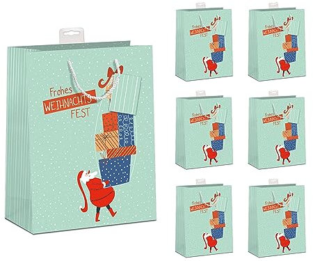 PremiumLine Geschenktüten Weihnachten, 6 Stück | Hochwertig beschichtet & mit Beschriftungskarte | Sehr Stabil, Verstärkter Boden & Rand | FSC® Karton 210 g/m² | DIN A5 (18x23x10cm)