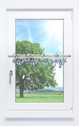 Plauener Spitze Scheibengardine Meeresbrise (Bx H) 80cm * 18cm blau/Blau