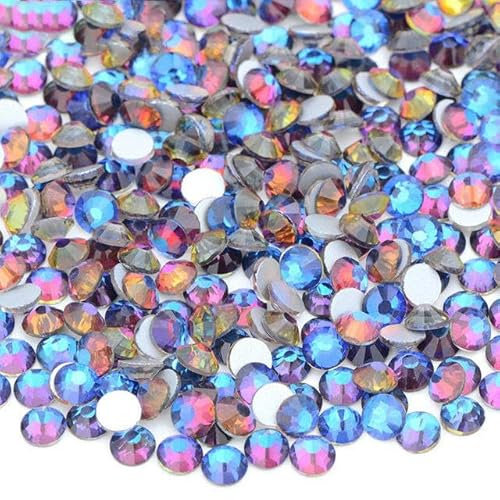 100 Großpackung Kristall SS6 8 10 12 16 20 30 AB-Farbglas-Strasssteine Nicht Hot Fix Strasssteine mit flacher Rückseite DIY Nagelsteine-42 Blaue Flamme-SS10 100 g 14400 Stück