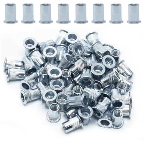 CCLIFE 60 Stück M6 Nietmuttern und Blindnietmuttern Set, 12mm x 15mm, verzinkter Kohlenstoffstahl - Ideale Befestigung für Stahl, Glasfaser und Kunststoff | Verzinkter Kohlenstoffstahl, Einnietmuttern, Einziehmuttern, Ideale Befestigung für Stahl, Glasfaser und Kunststoff