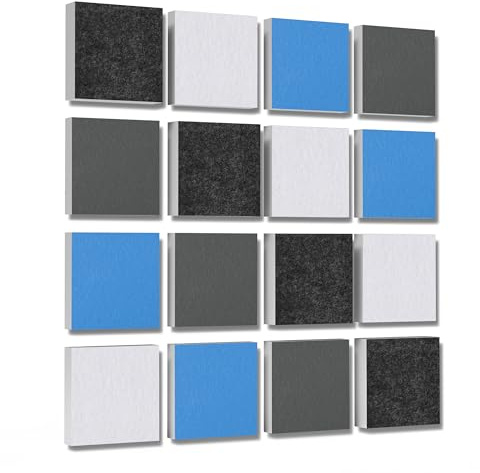 platino24 Akustikpaneele 16 Elemente 3D-Set Colore Quadrat 27,5 x 27,5 cm Multicolore I Schallabsorber aus Basotect G+ mit Akustikfilz I Schalldämmung Wand & Decke I Akustikelemente Wandpaneel