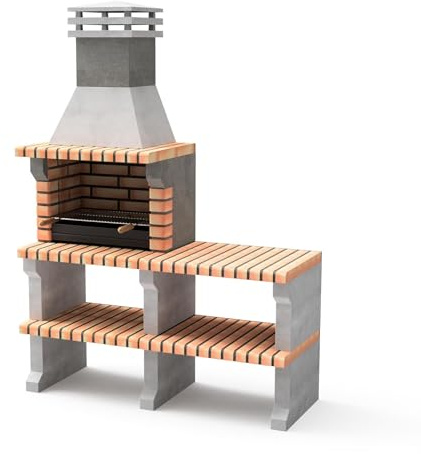 MOVELAR - Vorgefertigter Grillkamin aus Beton für Holz und Holzkohle Modell Liz Plus XL (Grau und Orange - 146 x 58 x 217 cm) REF: M00335 - Outdoorküche für Garten und Terrasse