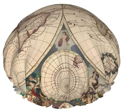 Wiederverwendbare Duschhaube im Retro-Stil, doppellagig, wasserdicht, mit elastischer Kordel für die Hausreinigung, Gesichtspflege, Dusche