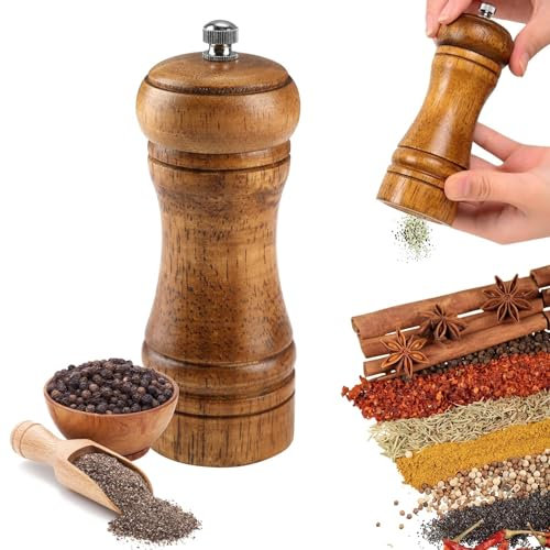 Hugfads Molinillo de Pimienta y Sal de Roble con Molinillo de Cerámica Ajustable