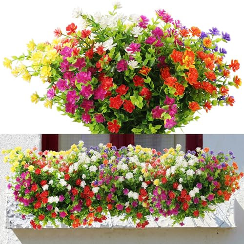 jenniehome Künstliche Blumen 12 Bündel Kunstblumen wie echt Wetterfest Pflanzen Outdoor Plastik Blumenstrauß UV-beständig Balkon Kunstpflanzen Kunstblumen für Draußen Fensterbank Hochzeit Dekoration