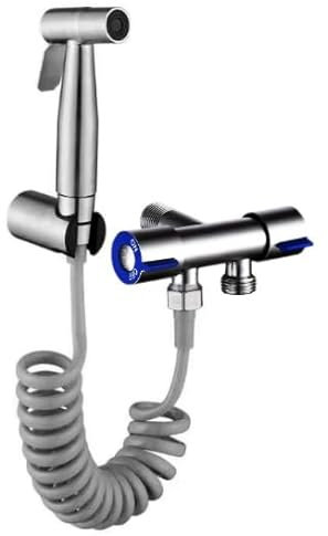 Longzhuo Kit Doccetta WC per Bidet, Doccino Bidet Portatile con 2M Tubo Flessibile e Staffa a Muro e Doppia Valvola, Spruzzatore Doccia In Acciaio Inox per Lavandino Bagno Animale Domestico