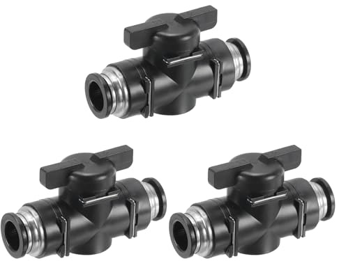 PATIKIL 12mm Valvola a Sfera Pneumatica, 3pz 12mm OD BUC Raccordi per Tubi Push to Connect Valvola a Sfera Unione Dritta Controllo Flusso Aria per Aria Idraulica, Nero Argento