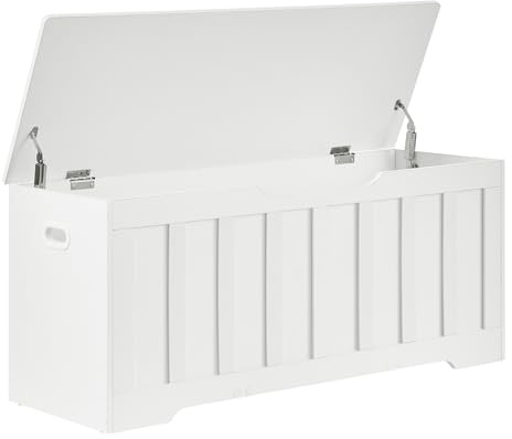 VANKILEY 43.3 Storage Chest Extra Large,Storage Trunk with 2 Safety Hinges,Wooden Storage Bench,Shoe Bench,43.3x15.7x19.1 Inch,Easy Assembly,Storage Bench for Bedroom,Living Room,entryway(White).