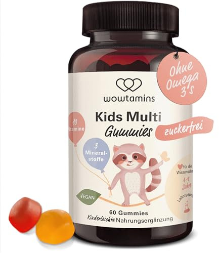 wowtamins Kids Multi Gummies zuckerfrei - Vitamine für Kinder (30-Tage-Vorrat) mit 13 Vitaminen & 3 Mineralstoffen - Nahrungsergänzungsmittel als hochdosierte & Vegane Multivitamin Gummies