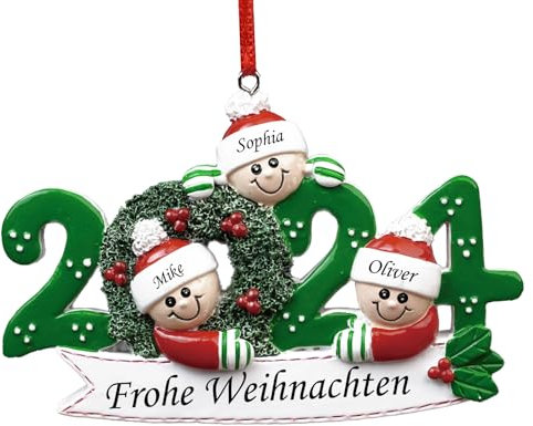 witfox Personalisierte Weihnachtsornamente 2024 – Personalisierte Weihnachtsornamente für Familien mit 2/3/4/5/6 Mitgliedern, Individuell Gestaltbare Ornamente für Weihnachtsdekorationen mit Namen