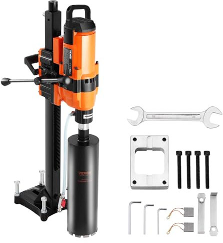 VEVOR Kernbohrmaschine Diamantkernbohrgerät mit Bohrdurchmesser 2-30 cm mit Ständer und Kernbohrer, 3500 W robuster Beton-Kernbohrer, Nass- und Trockenanwendung für Beton Ziegel