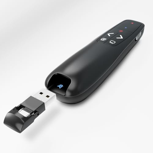 Presenter PowerPoint - Mando a distancia con puntero de luz rojo, conexión inalámbrica de 2,4 GHz mediante receptor USB, mando a distancia para Windows/Mac/Linux/Android/PowerPoint (con bolsa)