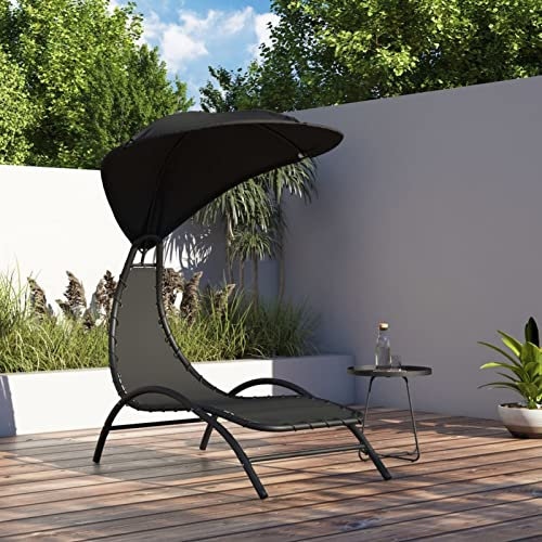 Xichuzi Sonnenliege mit Dach Schwarz 167x80x195 cm Stoff und Stahl, Gartenliege, Liegestuhl, Sonnenstuhl, Sonneninsel Outdoor, Liegen, Gartenmöbel, Bäderliege, Relaxliege - 362706