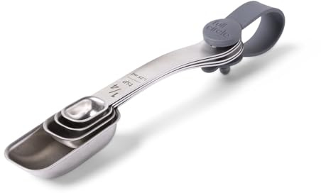 Full Circle Level Up Precision Stainless Steel Measuring Spoons, 4-Piece Set - 1/4 tsp, 1/2 tsp, 1 tsp, and 1 Tbsp - Perfect for Spice Jars - Dishwasher Safe