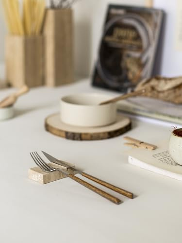 FacciamoCASA Poggia posate in marmo Travertino Paglierino (6 pezzi), appoggio posate tavola design, portaposate tavolo ristorante elegante, poggiaposate regalo casa