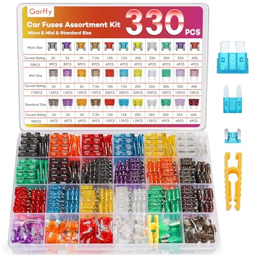 Gorffy Car Fuses 330PCS, Mini+Standard+Micro Blade Fuse Kit | 170 Mini + 90 Standard + 70 Micro, 2A-40A Multi-Amperage, Includes Fuse Extractor, for Automotive Use