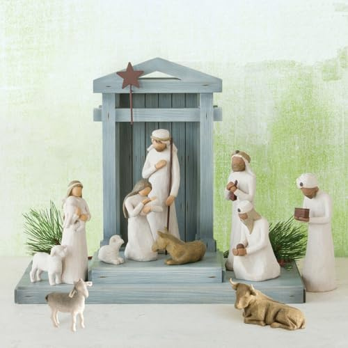 Alulayu Julkrubba av konstharts med 6 figurer och stall, Jesusstaty, krubba, konstharts, små människor, krubbset Born Scene Willow-Tree figur, julkrubba med figurer