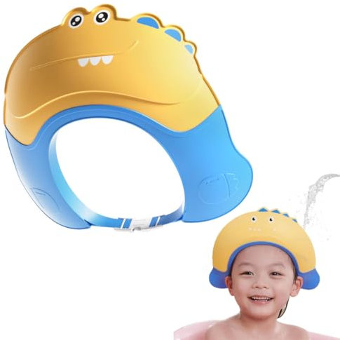 Duschhaube Kinder, Baby Verstellbare Haare, Waschen Kinderschutz Schild Shampoo Schutz Baby -Visier für Augen, Ohren und Gesicht, Haarwaschhilfe Kinder Baby Haare Waschen Schutz, Alligator Gelb