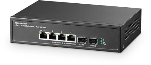 Binardat Commutateur PoE 2,5 G à 6 ports avec 2 ports SFP+ 10 G, 4 ports Base-T 2,5 G compatible avec 100/1000 Mbps, IEEE802.3af/à 78 W, commutateur Ethernet sans ventilateur non géré