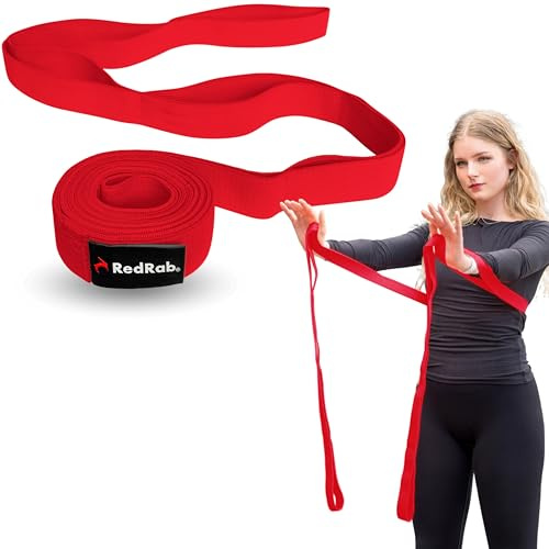 RED RAB Stoff Fitnessband mit Schlaufen - 245cm lang - Gymnastikband für Widerstandsbänder Krafttraining - reißfeste Fitnessbänder, Resistance Bands, Gummiband Sport, Trainingsbänder, Widerstandsband