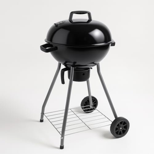 BAKAJI Barbecue a Carbone con Ruote Rotondo in Acciaio Inossidabile e Valvola di Ventilazione, BBQ Brace a Carbonella da Esterno, Resistente Intemperie con Coperchio, Ideale Balcone, Patio, Giardino