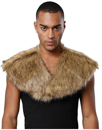 renvena Disfraz de guerrero vikingo para hombre, capa de pelo sintético, bufanda mullida, accesorio de estola medieval, disfraz de Halloween y carnaval