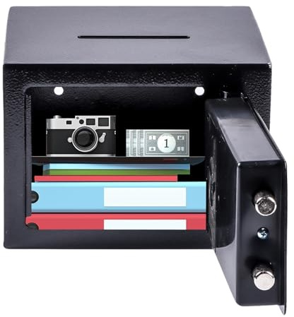 Caja de seguridad electrónica ignífuga de 4,6 L con código digital y 2 llaves, ideal para almacenamiento de objetos de valor en casa, oficina y hotel, color negro
