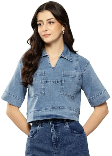 Aarika damblus, denim, enfärgad, blå, blå, M