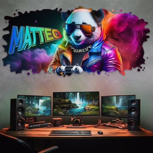 NEU PT3 Gamer Wandtattoo gaming zimmer Wandtattoo Kinderzimmer jungen Name Bild gamer Wandbild gaming Wandtattoo Gamer mit Namen personalisiert Gaming Deko cooler Panda