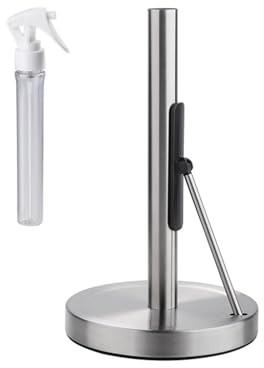 Maigridy Stainless Steel Tissue Roll Holder Kitchen Paper Rack with Detachable Sprays Bottle Weighted Base Towel Dispenser Paper Towel Holder