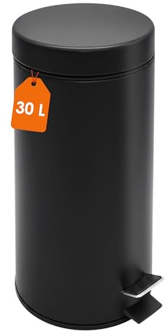 Spetebo Rostfritt stål Pedalhink rund svart matt 27 x 20 cm med lock – 30 l – metallsoptunna med fotpedal och avtagbar innerhink – Pedalavfallshink avfallshink för badrum kök kontor