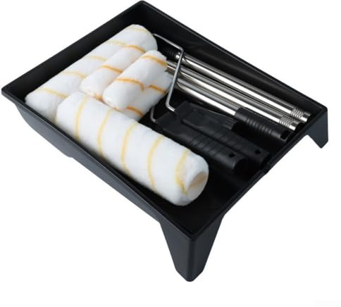 Juego de rodillos de pintura, kit profesional de 9 pulgadas con bandeja, marco de 4 pulgadas, 2 fundas de poliéster, varillas de extensión de acero inoxidable de 5 x 27 cm para paredes