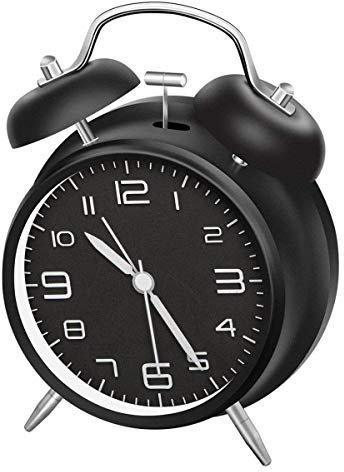 LATEC Reloj Despertador de Doble Campana con luz Nocturna, Gran Esfera de 4 Pulgadas, Batería de Reloj Despertador Ruidoso, sin Tictac, Silencioso, Timbre de Alarma Retro, Unidad de Cuarzo (Negro)