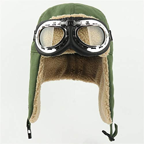 LTSWEET Wintermütze Herren Damen Fliegermütze Sturmhauben mit Winddicht Ohrenklappen Goggle Faux Fleece Trappermütze Bomber Hut für Outdoor Ski Motorrad,Grün