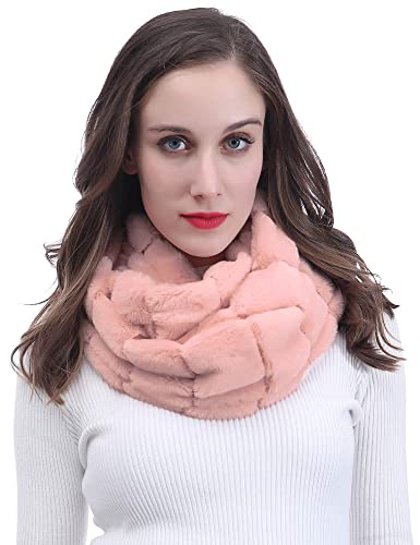 Lina & Lily Faux Fur Winter Double Loop Infinity Scarf (Dusty Pink)