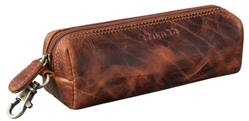 STILORD 'Camillo' Lederetui Stifte und Schlüssel Tasche Vintage Federmappe mit Schlüsselring Stiftetasche Schlampermäppchen aus echtem Leder, Farbe:Kara - Cognac