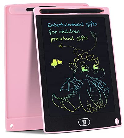 SUNTATOP LCD-Reißbrett 8,5-Zoll-Schreibtafel, Buntes Gekritzelbrett Lernwerkzeug für löschbare Handschriften, Rosa