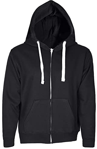 Sweat à Capuche pour Homme - True Face Homme à Capuche Confortable ● Fermeture éclair ● Haut à Capuche Veste à Manches Longues avec ● Côtelé ● Manchette ● Noir - avec Cordon Blanc, XXL