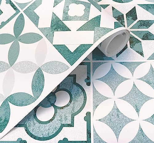 GOYAPRINT Papel Pintado Autoadhesivo para Pared Muebles Cocina Dormitorio Vinilo Decorativo 40x250cm (Baldosa Verde)